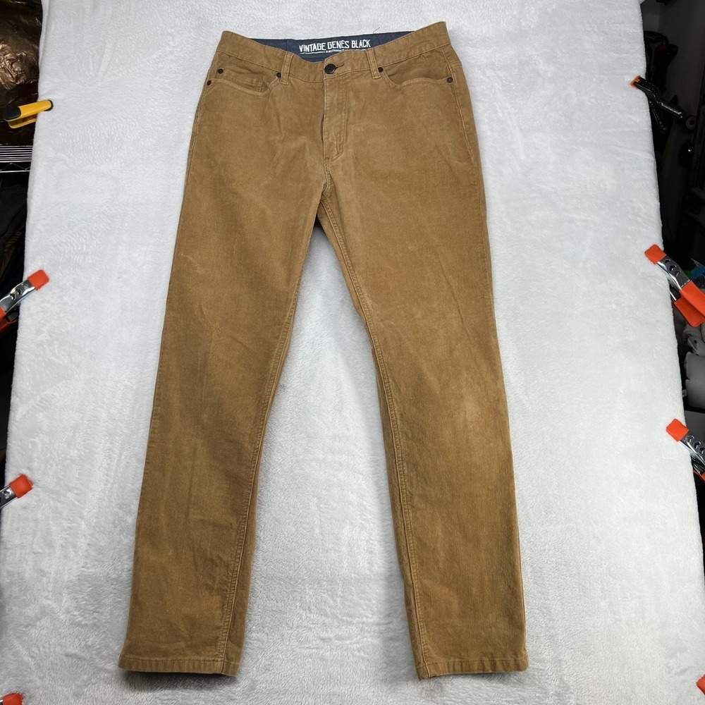 Vintage Genes Black Corduroy Pants Men's Brown Slim Straight Fit Classic - 32X30